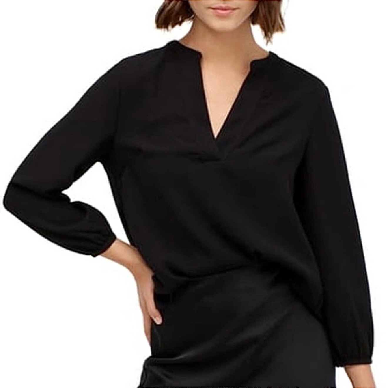 J. Crew Black Open V-Neck 365 Crepe Top Size Large